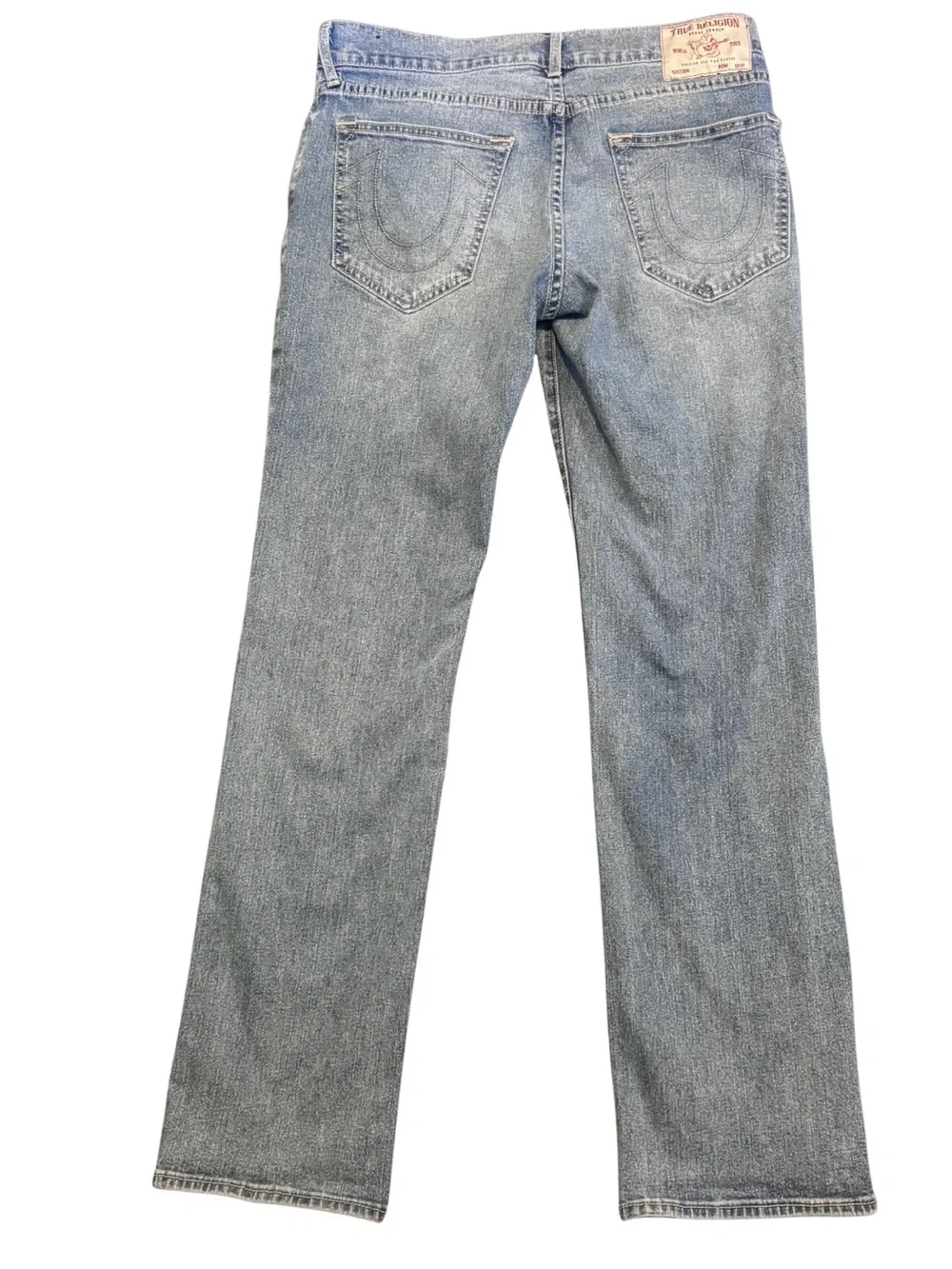 True Religion Ricky Relaxed Straight Jeans Mens 32 Y2K Blue Stitch Buddha Loop